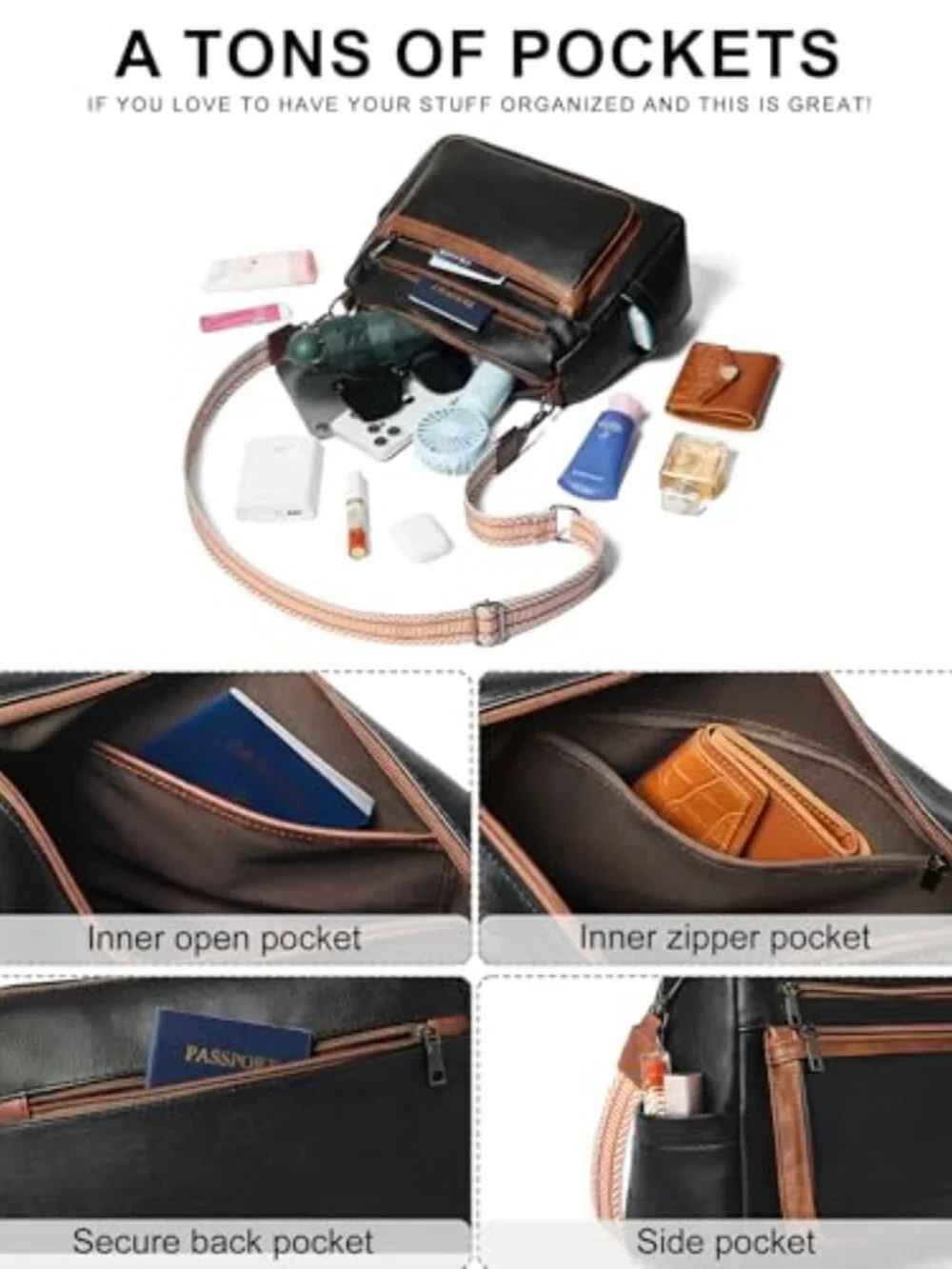 Faux Leather Crossbody Bag with Multiple Compartments